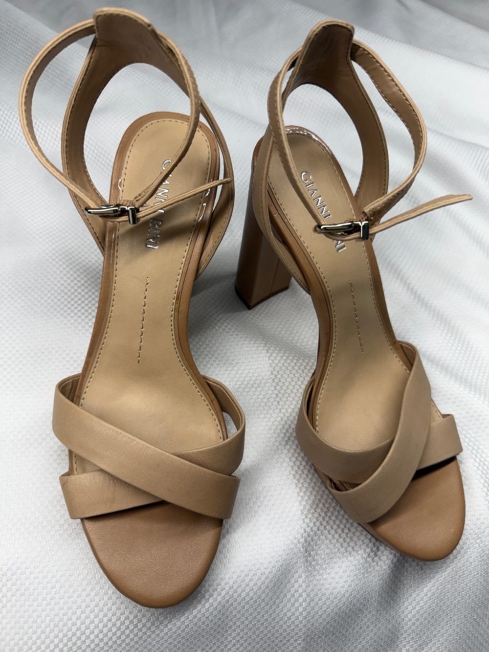 Leather Gianni Bini Tan Strappy Block Heel Sandals - 8.5